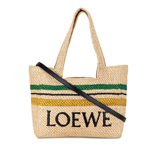 Loewe Paula's Ibiza Medium Raffia Striped Font Tote