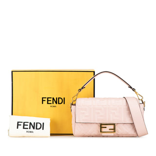 Fendi Zucca Embossed Leather Baguette Satchel